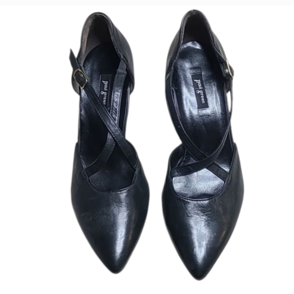Paul Green Black Leather Criss Cross Straps Heels Pumps - Picture 4 of 9